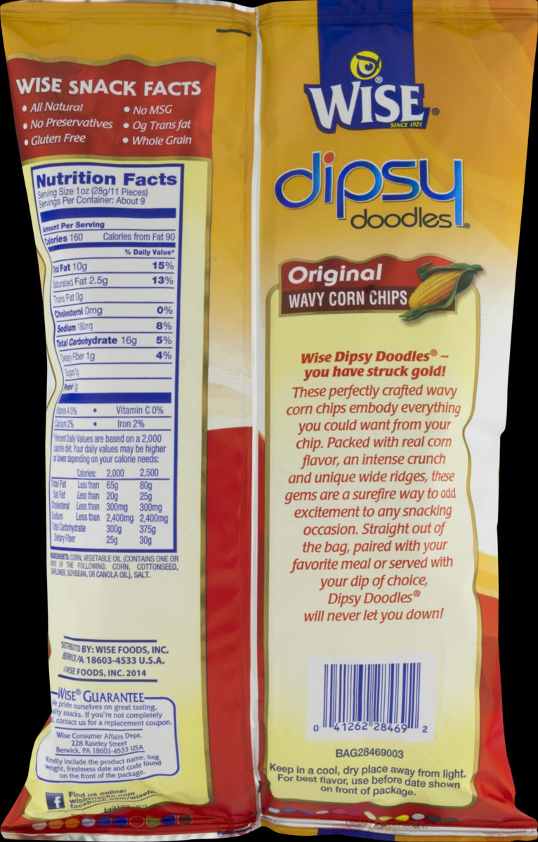 Wise Foods Original Dipsy Doodles Wavy Corn Chips 9.25 oz. Bag (4 Bags)