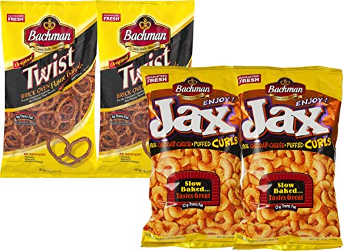 Bachman Jax Cheddar Cheese Curls And Bachman Twist Pretzels Variety 4-Pack