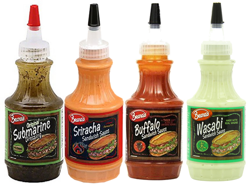 Beano's Submarine, Sriracha, Buffalo & Wasabi Sandwich Sauce Variety 4-Pack, 8 fl. oz. Bottles