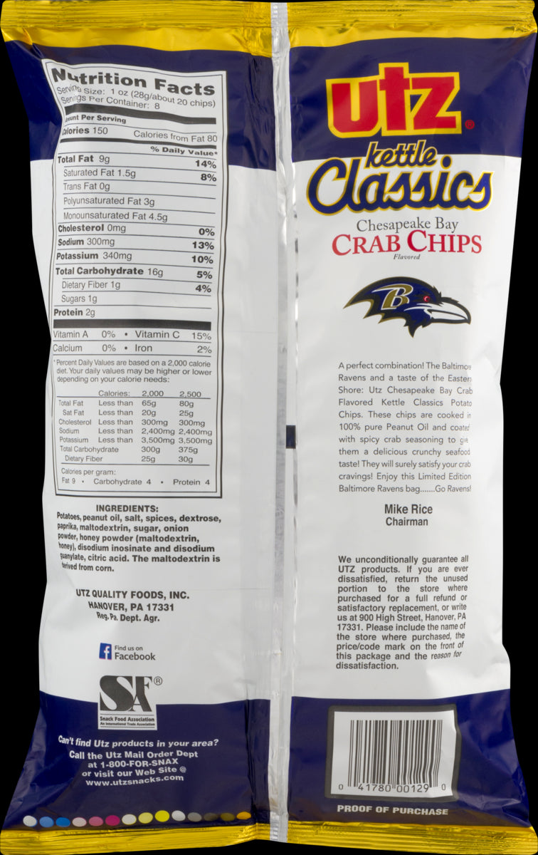 Utz Kettle Classics Chesepeake Bay Crab Potato Chips 8 oz. Bag (3 Bags)
