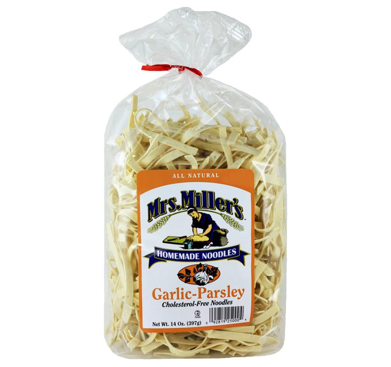 Mrs. Miller's Homemade Garlic Parsley, Tomato Basil & Broccoli Carrot Cholesterol-Free Noodles Variety Pack (1- 14 oz. Bag of Each)