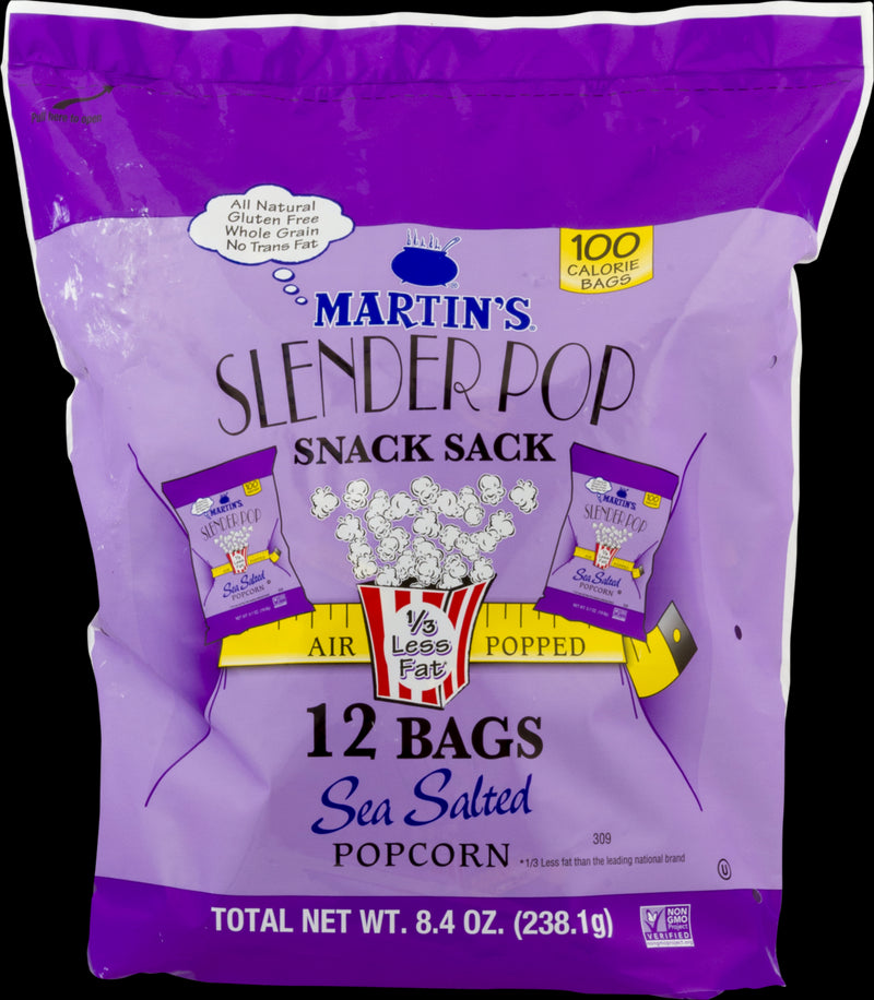 Martin's Slender Pop Snack Sack Sea Salted Popcorn - 12 Count Bag