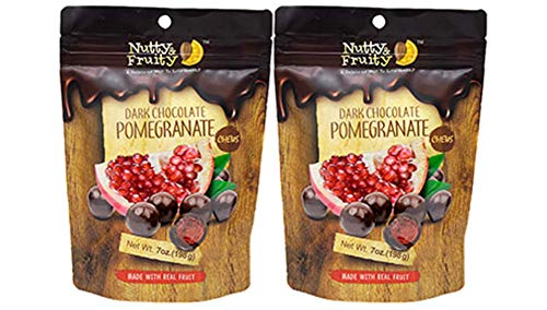 Nutty & Fruity Dark Chocolate Covered Fruit: Your Choice of Peach, Strawberry, Banana, Orange, Mango, or Pomegranate- Two Bags (Pomegranate Chews)