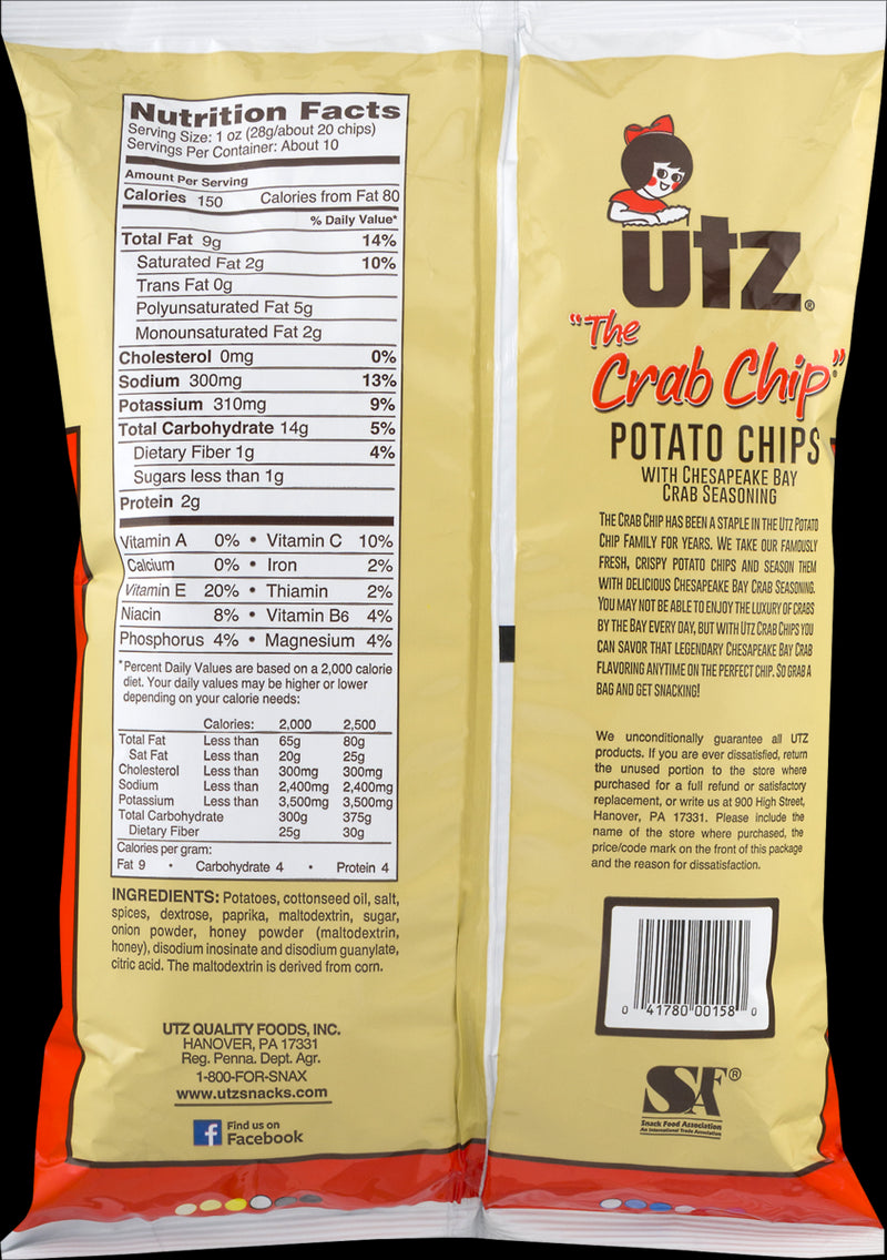 Utz Potato Chips "The Crab Chip",  3-Pack Family Sized Bags