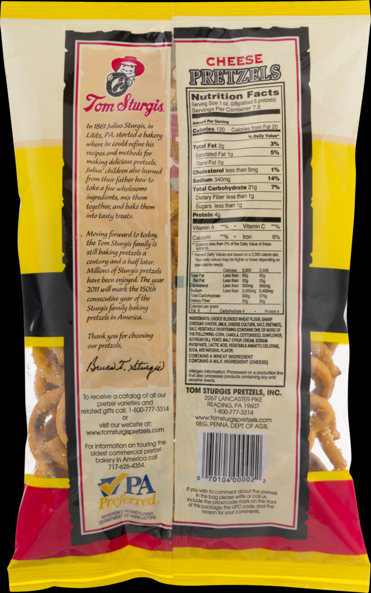 Tom Sturgis Artisan Low Fat Cheese Pretzels 7.5 oz. Bag (6 Bags)