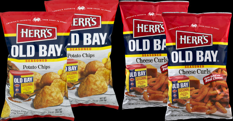Herr's Old Bay Seasoned Potato Chips & Old Bay Seasoned Cheese Curls Variety Pack (4 Bags)
