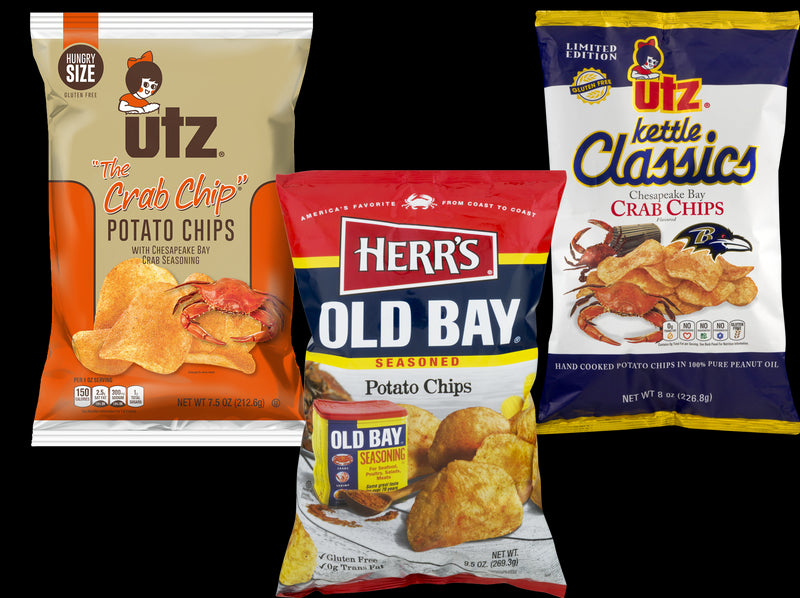 Old Bay Flavored Potato  Chips, Hungry Size The Crab Chip & Kettle Classic Chesapeake Bay Crab Chip Variety 3-Pack