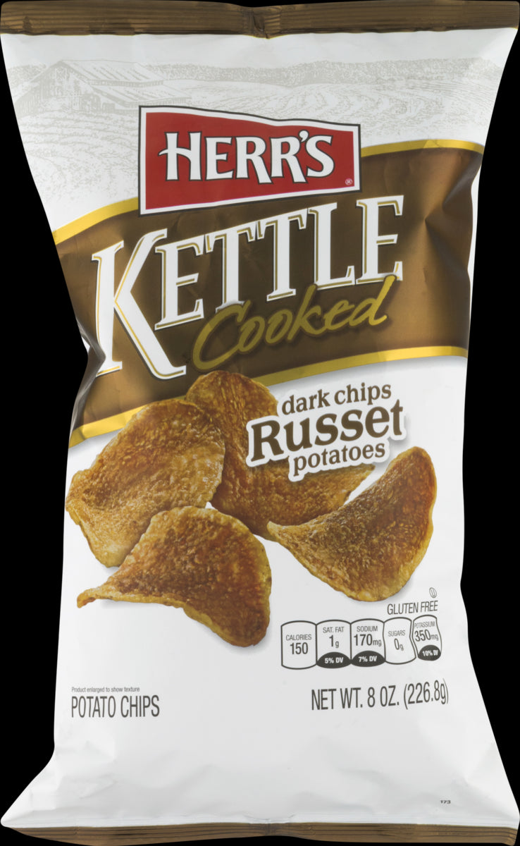 Herr's Kettle Cooked Dark Russet Potato Chips 7.5 oz. (4 Bags)