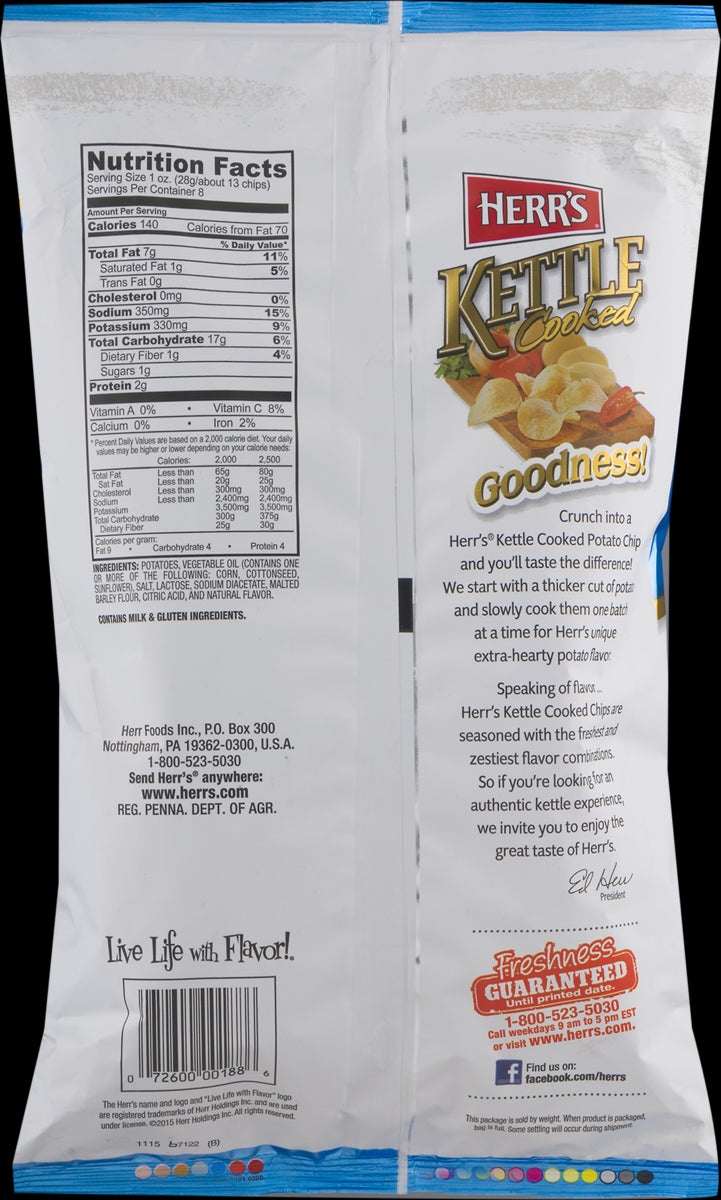 Herr's Kettle Cooked Boardwalt Salt & Vinegar Potato Chips 7.5 oz. (3 Bags)