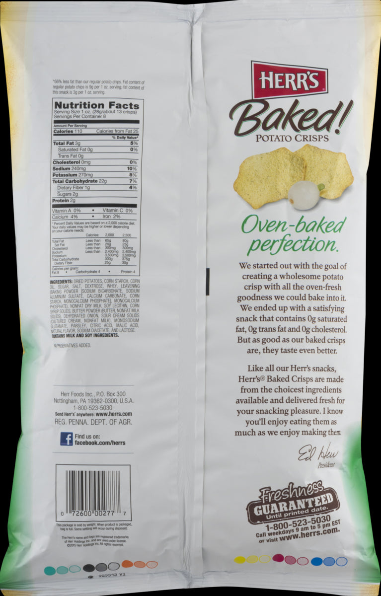 Herr's Sour Cream & Onion Baked Potato Crisps 8 oz. Bag- (3 Bags)