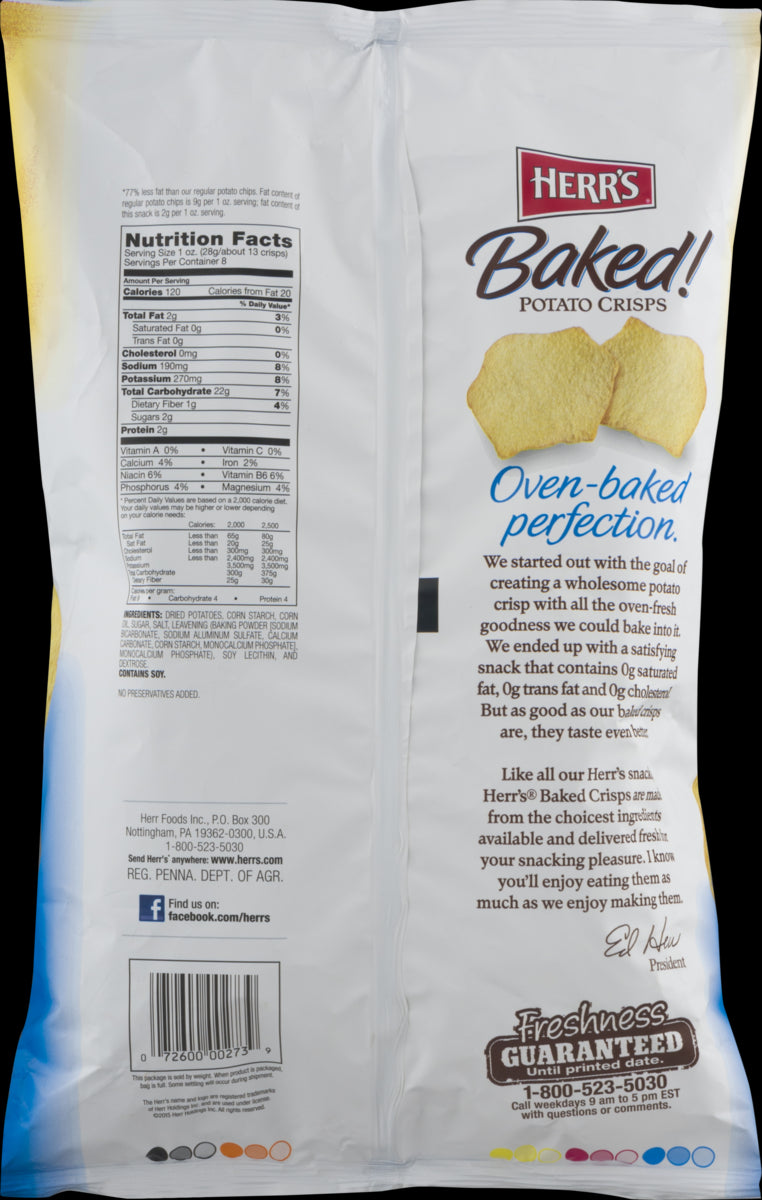 Herr's Original Baked Potato Crisps 8 oz. Bag- (3 Bags)