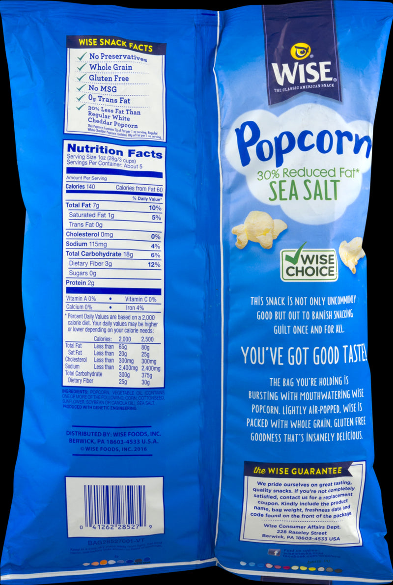 Wise Foods 30% Reduced Fat Sea Salt Air Popped Popcorn- 5.5 oz Bag (3 Bags)
