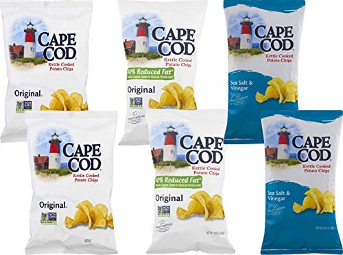 Cape Cod Kettle Cooked Potato Chips- Satisfying, All Natural and Kettle Cooked 8 oz. Bags (Variety, 6 Bags)