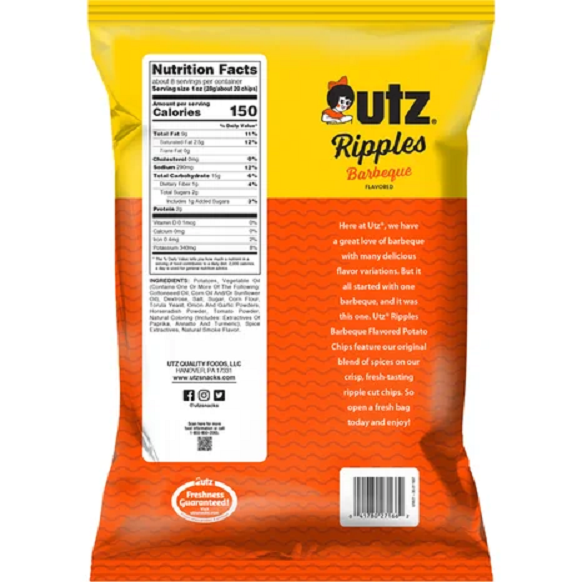 Utz Quality Foods Family Size Barbeque Ripple Potato Chips, 4-Pack 7.75 oz Bags