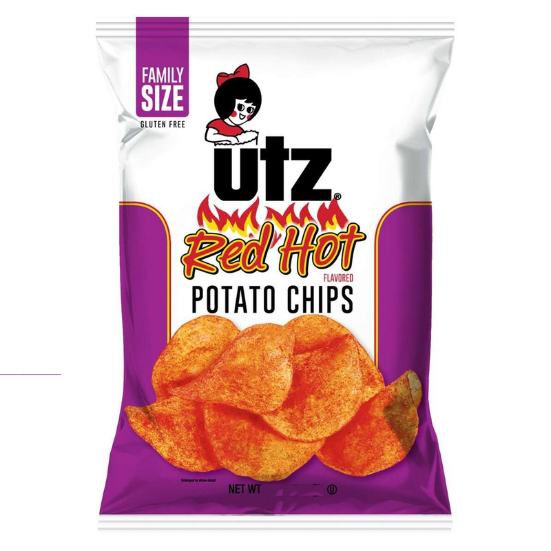 Utz Quality Foods Red Hot Flavored Potato Chips, 7.75 oz. Family Size Bags