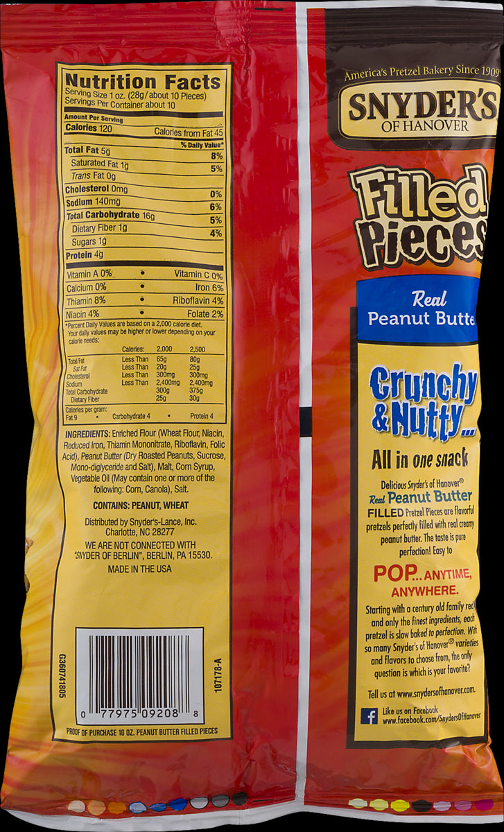 Snyder's of Hanover Peanut Butter Filled Flavored Pretzel Pieces- Four 10 0z. Bags