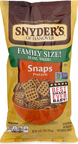 Snyder's of Hanover Family Size Pretzels 16 oz. Bags (Snaps, 3 Bags)