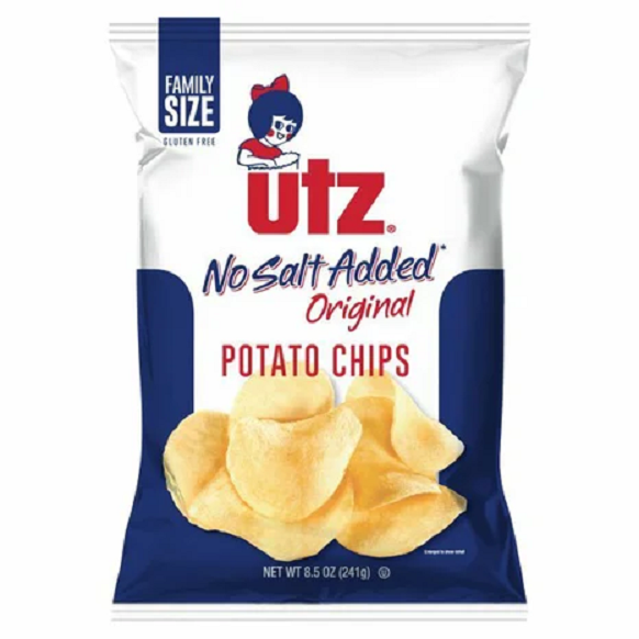 Utz Quality Foods No Salt Added Original Potato Chips, 4-Pack Family Size Bag