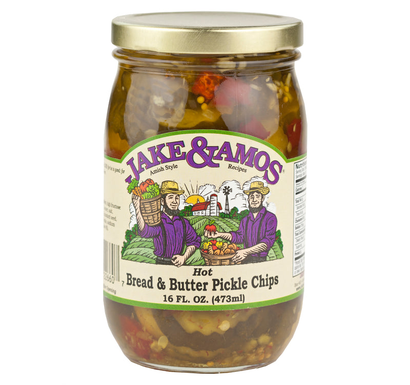 Jake & Amos Hot Bread & Butter Pickle Chips 16oz (2 Pack)