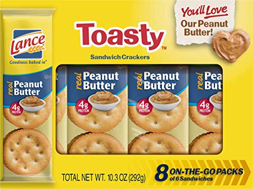 Lance Toasty, ToastChee, Cream Cheese & Chives or Honey Peanut Butter Sandwich Crackers, Six Packages (Toasty Peanut Butter)