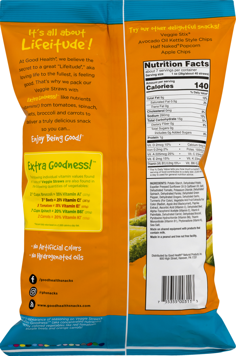 Good Health Non-GMO Veggie Straws 6.25 oz. Bag