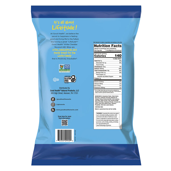 Good Health Non GMO White Cheddar ABC Bites Potato Based Snack, 6.25 oz. Bags