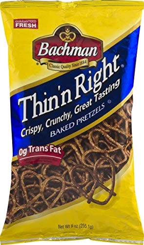Bachman Thin'n Right Baked Pretzels- Crispy, Crunchy, Great Tasting 9 oz. Bags (6 Bags)