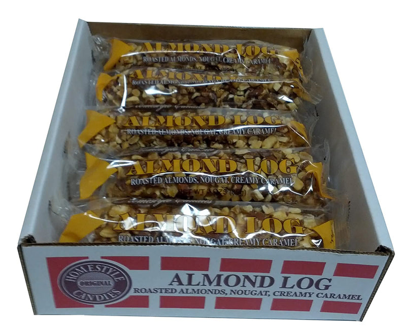 Crown Candy Almond Logs - 12 Individually Wrapped 2.5 oz Logs Per Carton
