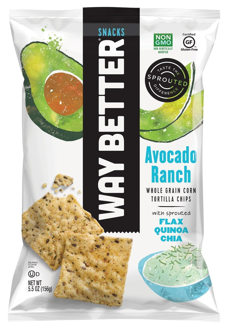 Way Better Snacks Sprouted Gluten Free Tortilla Chips, Avocado Ranch, 6-Pack 5.5 oz. Bags