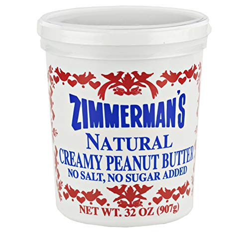 Zimmerman's Natural Creamy Peanut Butter 32 oz. Tub (Natural- No Salt Added, 4 Tubs)