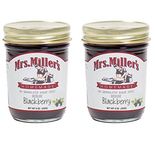 Mrs. Miller's Amish Homemade Seedless Blackberry No Granulated Sugar Added Jam 9 Ounces - Pack of 2 (No Corn Sugar)