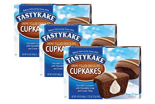 Tastykake Cupkakes in Your Choice of Four Varieties Family Size 12 Pack- A Philadelphia Baking Institution (Creme Filled Chocolate, 3 Pack)