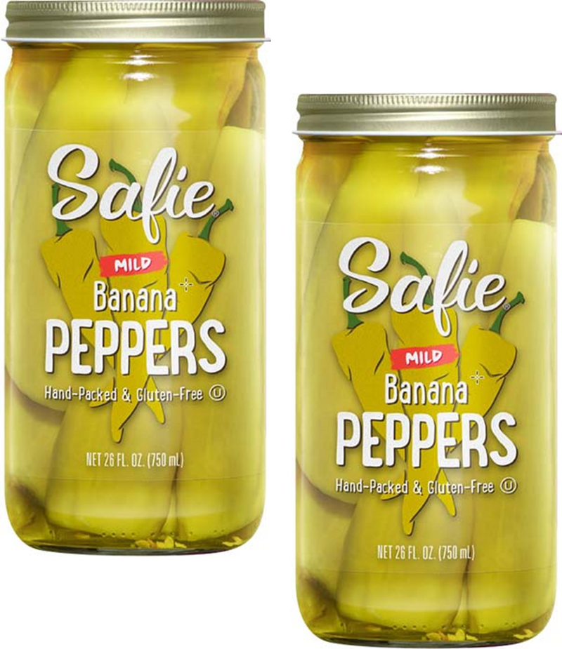 Safie Foods Hand-Packed Gluten Free Banana Peppers, 2-Pack 26 oz. Jars