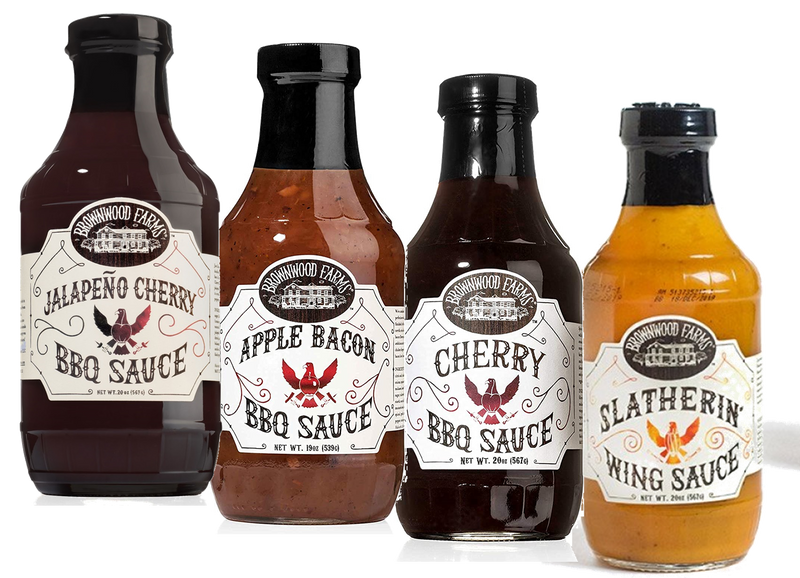 Brownwood Farms BBQ Sauce: Cherry, Jalapeno Cherry, Apple Bacon & Slatherin' Variety 4-Pack