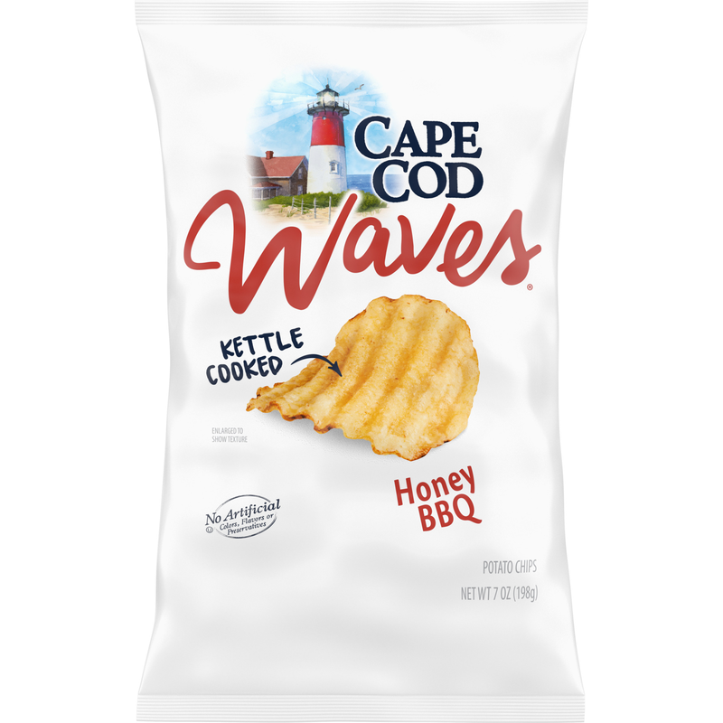 Cape Cod Waves Kettle Cooked Honey BBQ Potato Chips, All Natural- Great For Dipping, 4-Pack 7 oz. Bag