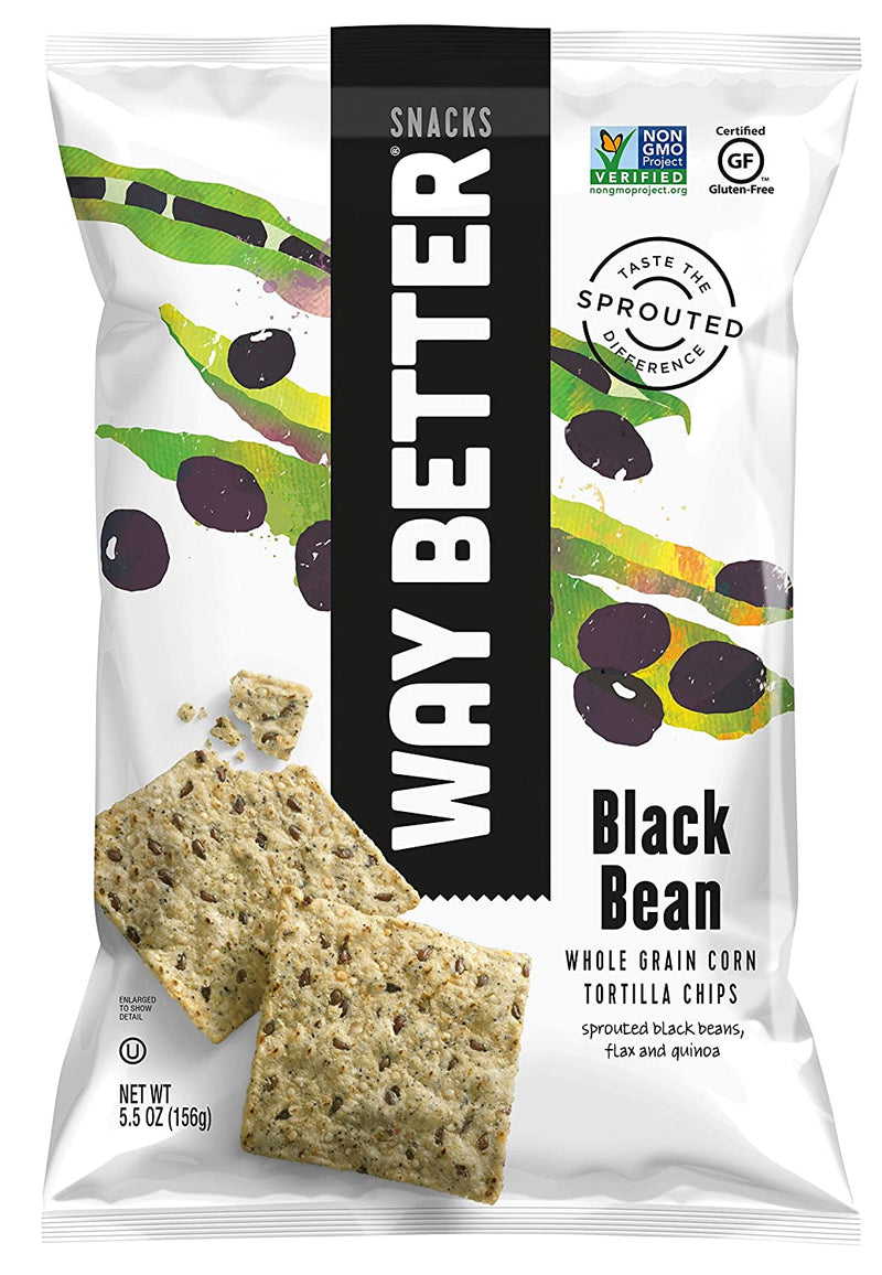 Way Better Snacks Sprouted Gluten Free Tortilla Chips, Black Bean, 5.5 oz. Bags