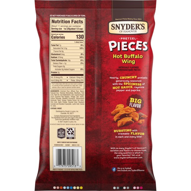 Snyder's of Hanover Hot Buffalo Wing Flavored Pretzel Pieces, 4-Pack 11.25 oz. Bags
