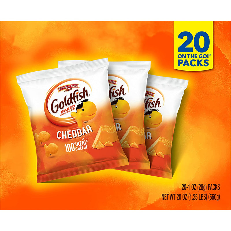 Pepperidge Farm Goldfish Cheddar Crackers, 20 Count Snack Packs