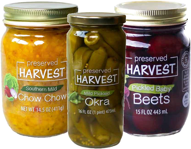 Preserved Harvest Chow Chow, Pickled Baby Beets & Pickled Okra, Variety 3-Pack