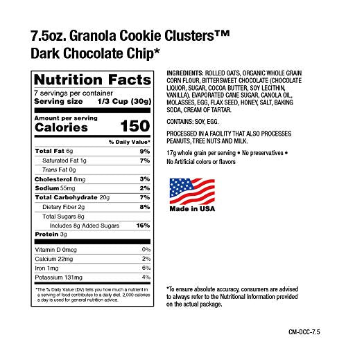 Crazy Monkey Baking Granola Cookie Clusters, 3-Pack 7.5 Ounce Resealable Bags (Dark Chocolate Chip)