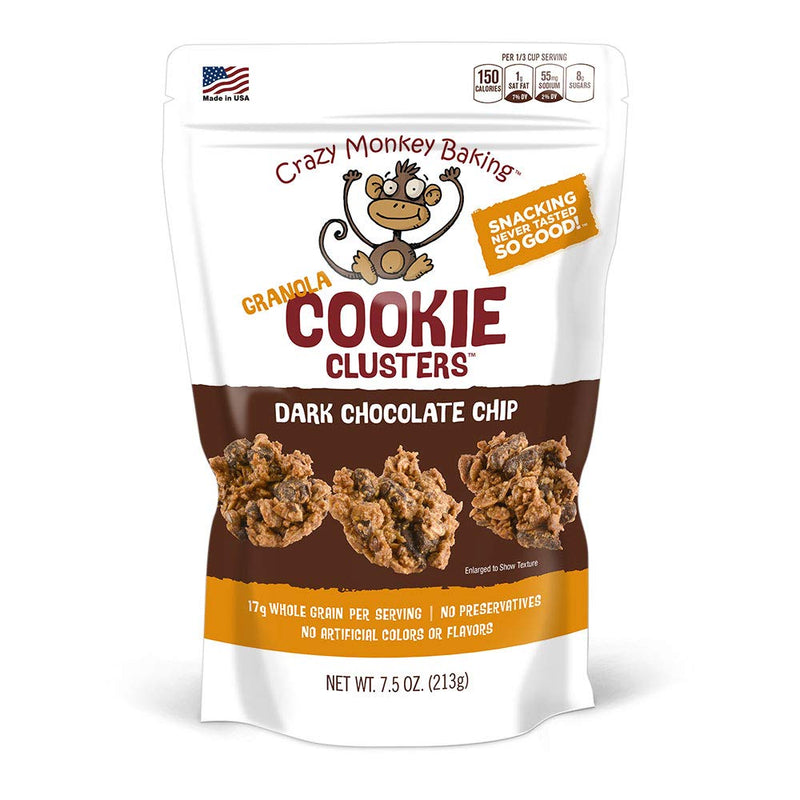 Crazy Monkey Baking Granola Cookie Clusters, 3-Pack 7.5 Ounce Resealable Bags (Dark Chocolate Chip)