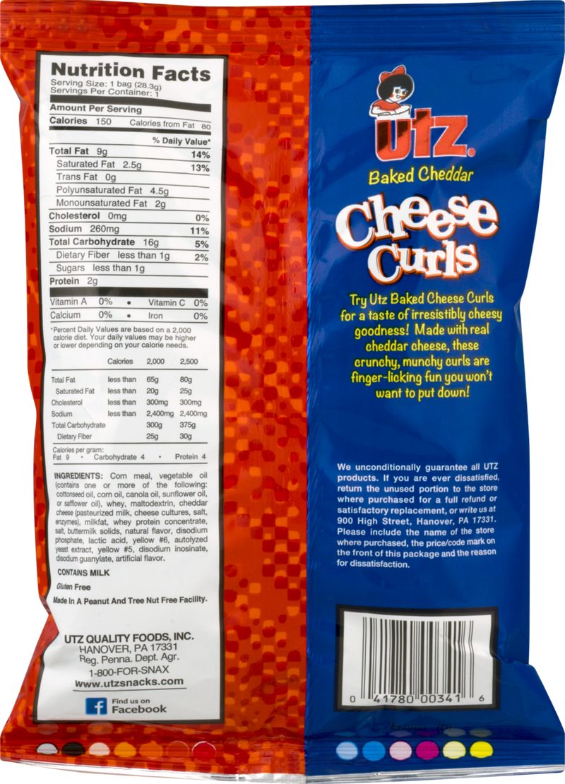 Utz Quality Foods Baked Cheese Curls, 8.5 oz. Bags