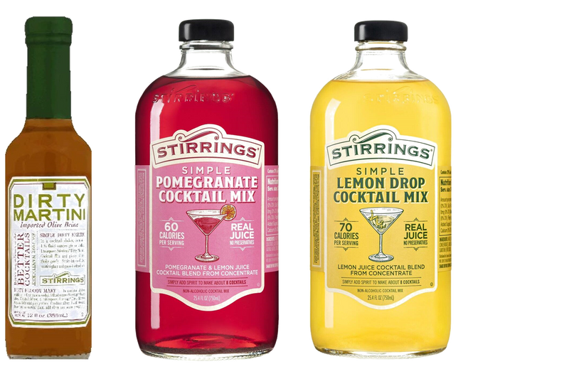 Stirrings Simple Non-Alcoholic Dirty Martini, Pomegranate & Lemon Drop Cocktail Mix, Variety 3-Pack
