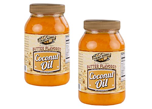 Golden Barrel Butter Flavored Coconut Oil, For Better Tasting Popcorn- 32 fl. oz. Jar (2 Jars)