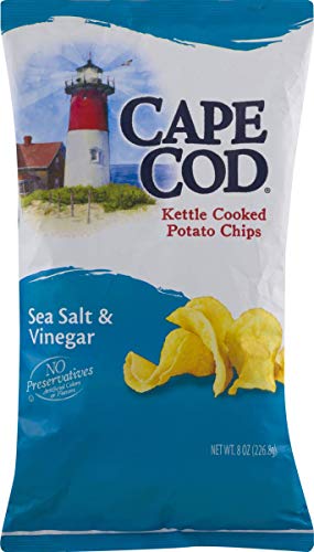 Cape Cod Kettle Cooked Potato Chips- All Natural and Kettle Cooked 8 oz. Bags (Sea Salt & Vinegar, 3 Bags)