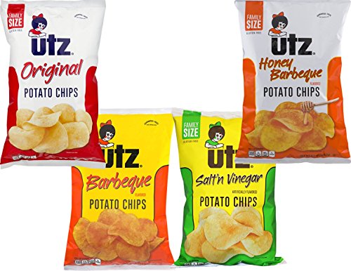 Utz Quality Foods Family Size Variety 4- Pack Potato Chips (Original, BBQ, Salt 'n Vinegar, Honey BBQ)