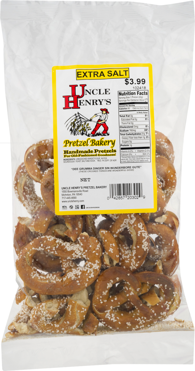 Uncle Henry's Pretzel Bakery Handmade Extra Salt Pretzels, 3-Pack 8 oz. Bags