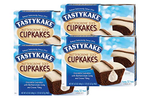 Tastykake Cupkakes in Your Choice of Four Varieties Family Size 12 Pack- A Philadelphia Baking Institution (Iced Buttercreme, 4 Pack)