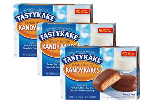 Tastykake Chocolate or Peanut Butter Kandy Kakes Family Size 6 Pack- A Philadelphia Baking Institution (Peanut Butter, 3 Pack)