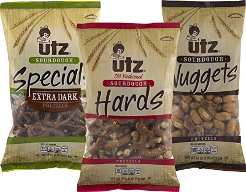 Utz Sourdough Extra Dark, Hards, & Nuggets Pretzel Variety 3- Pack (16 oz. Bags)